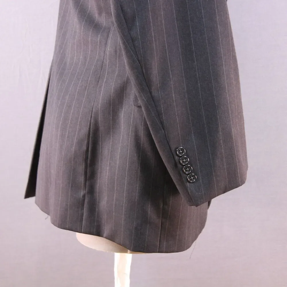 Jos A Bank Black Striped Wool 2 Piece Suit Men's 2 Btn 46L Pleated Fronts 39